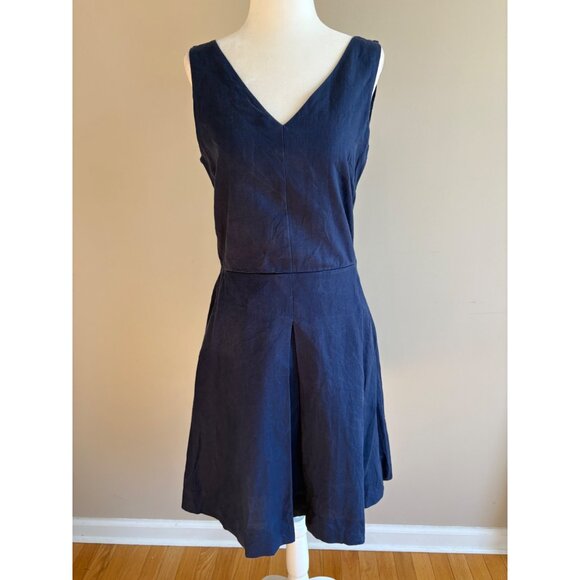 GAP 100% Linen Sleevelese Fit & Flare Midi Dress in Comet Blue Size 4 Tall - Picture 2 of 11